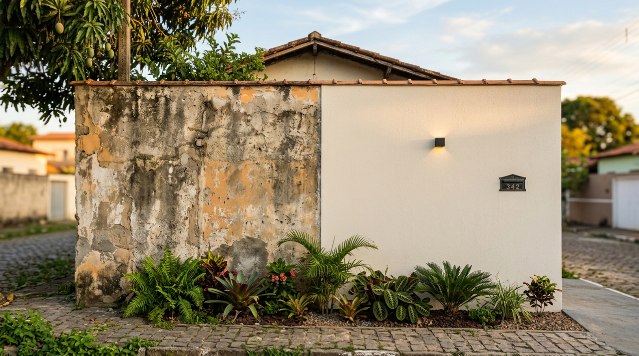 Esse acabamento com textura transforma muros simples e deixa a fachada muito mais bonita