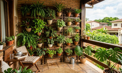 Essa parede verde simples transforma varandas pequenas e deixa o ambiente mais fresco o ano inteiro