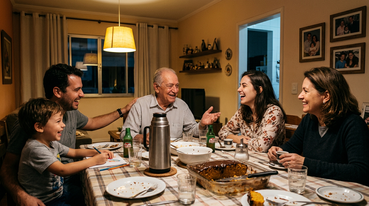 Conversas depois do jantar aqueciam o coração e criavam memórias de infância que nunca foram embora