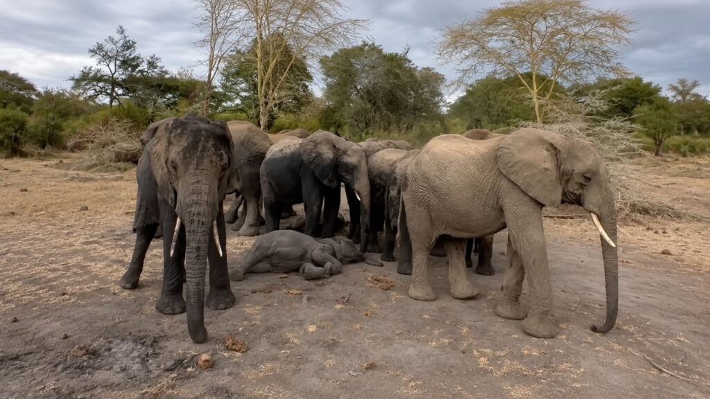 Cuidadores encontram filhote de elefante adormecido ao lado de um adulto e entendem o doce motivo
