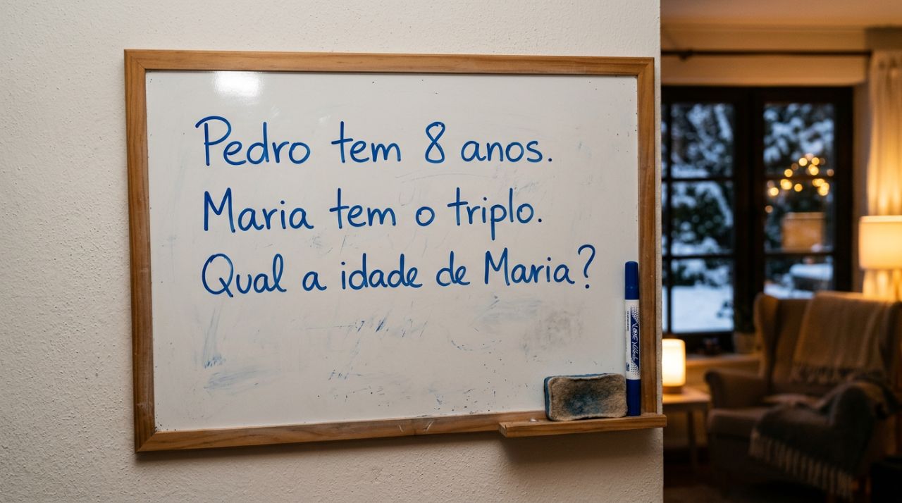 Maria tem o triplo da idade de Pedro. Daqui a 4 anos, Pedro terá 12. Quantos anos Maria tem hoje?