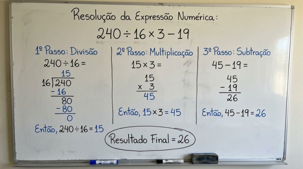 O desafio 240 ÷ 16 × 3 − 19 parece simples, mas exige atenção total