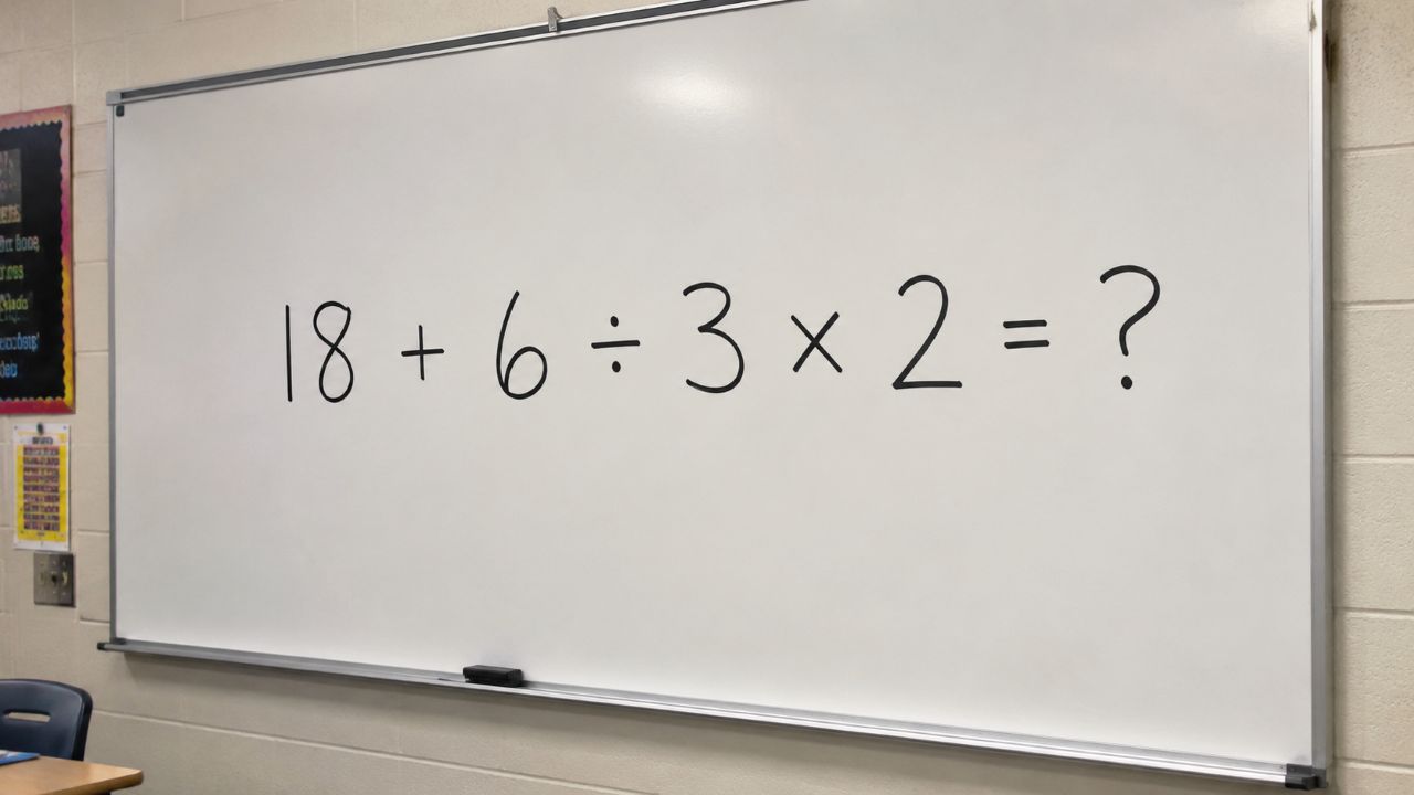 Professores de matemática confirmam 8 em cada 10 alunos erram essa conta simples 18 + 6 ÷ 3 × 2