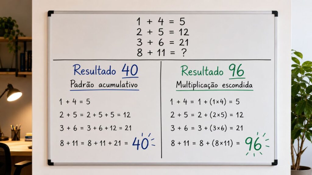 Quadro branco dividido mostrando duas colunas, cada uma com um resultado