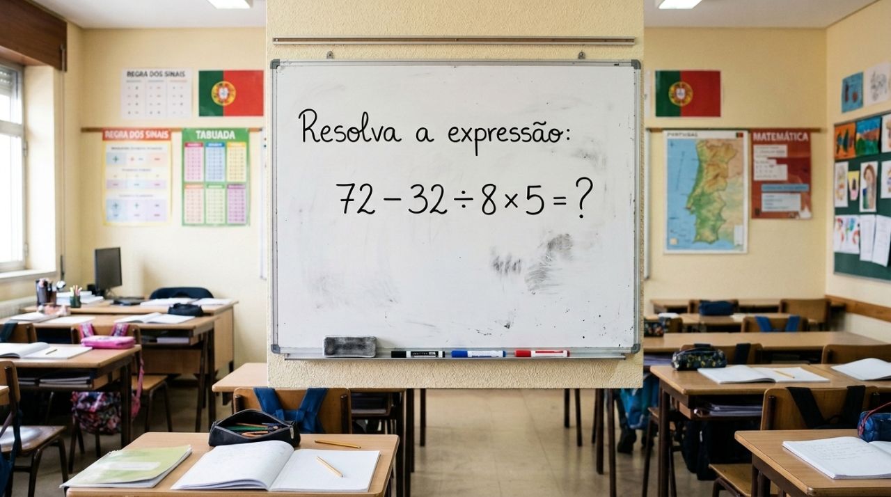 Esse cálculo de ensino fundamental engana até adultos: responda 72 − 32 ÷ 8 × 5 sem calculadora