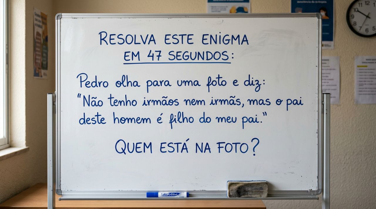 Resolva este enigma em 47 segundos: Pedro olha para uma foto e diz: “Não tenho irmãos nem irmãs, mas o pai deste homem é filho do meu pai.” Quem está na foto?