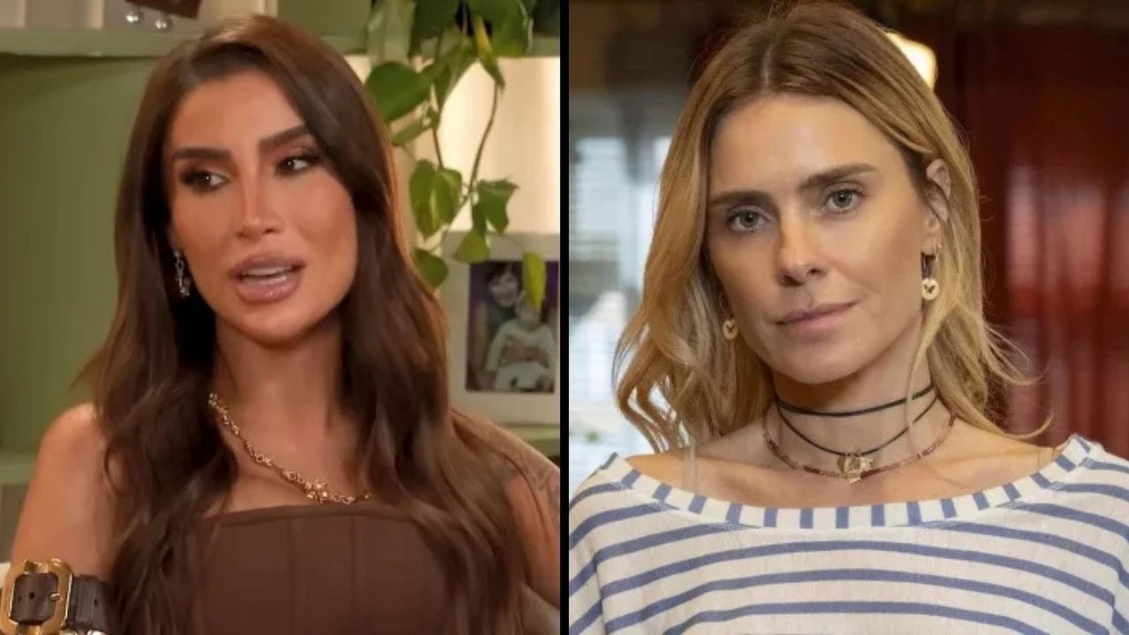 Bianca Andrade e Carolina Dieckmann em tela dividida, ambas com olhares diretos