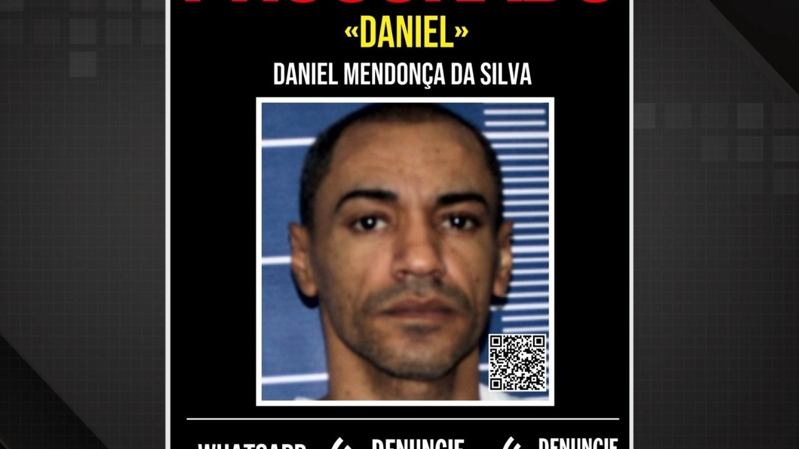 Homem identificado como Daniel Mendonça da Silva, em foto de cartaz de busca com QR code