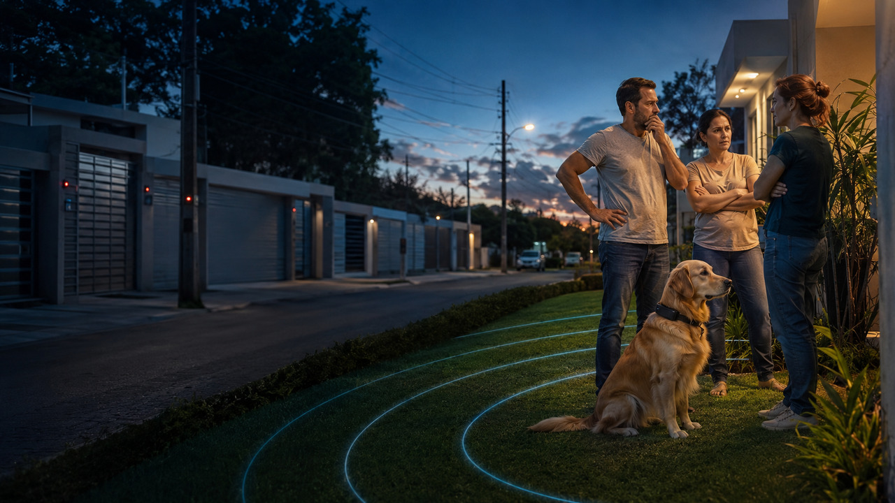 Vizinha instala cerca invisível para o cachorro, o sinal interfere no portão eletrônico da rua inteira e a solução veio da Anatel, não do condomínio