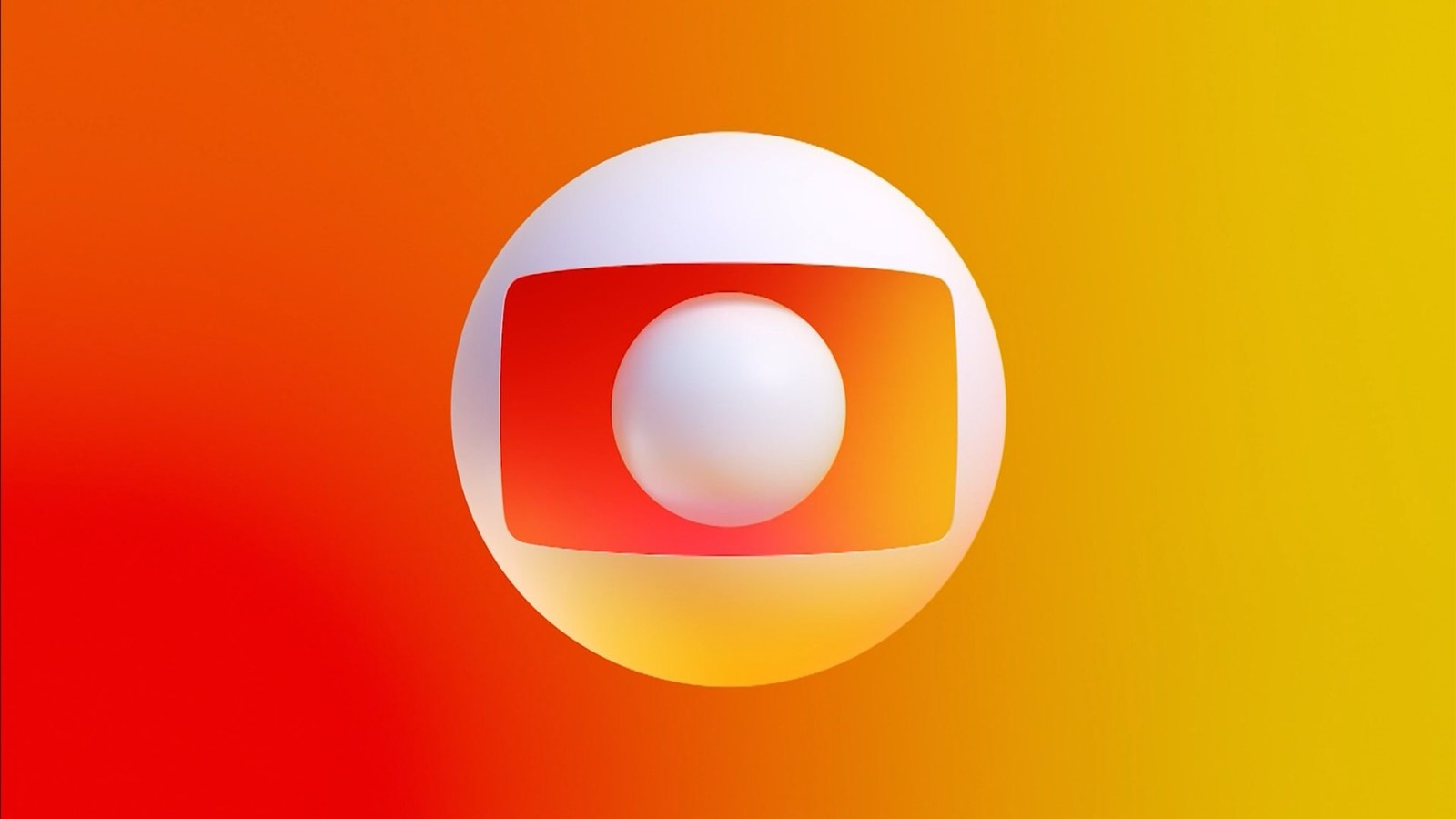 Logo 3D da Rede Globo, esfera branca com recorte vermelho em fundo degradê