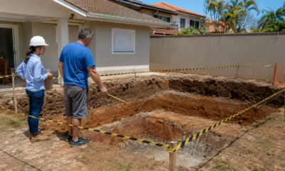 Morador constrói piscina nos fundos do terreno e descobre qual afastamento mínimo respeitar para não comprometer a fundação da casa