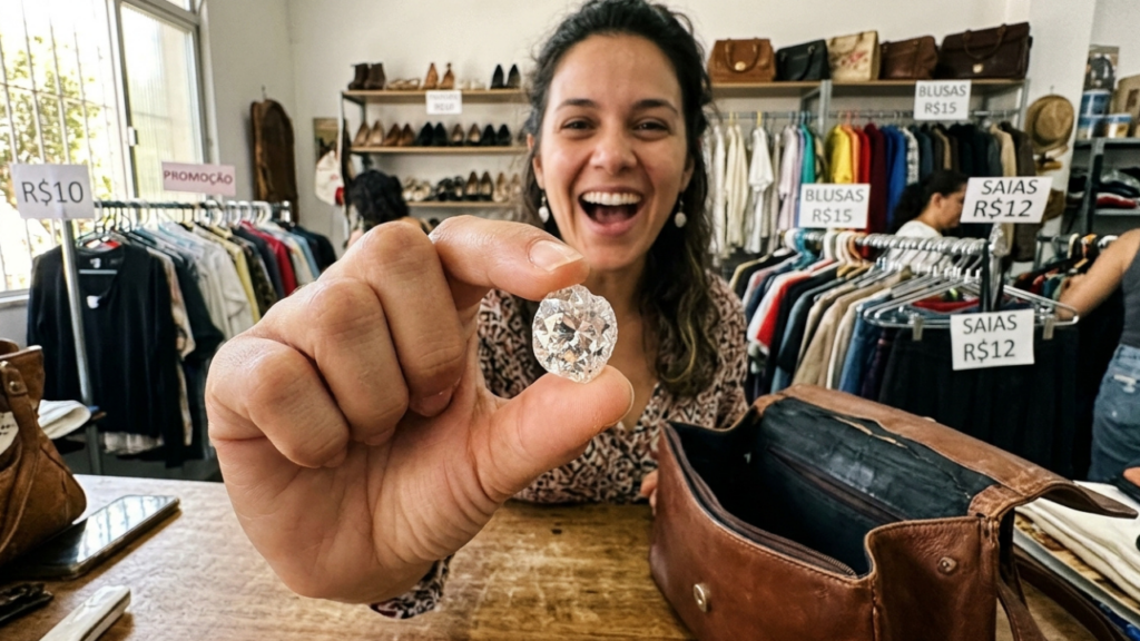 Mulher compra bolsa de R$ 40 em brechó, acha diamante de 3 quilates no forro e tribunal garante a posse após 12 meses de buscas pelo dono