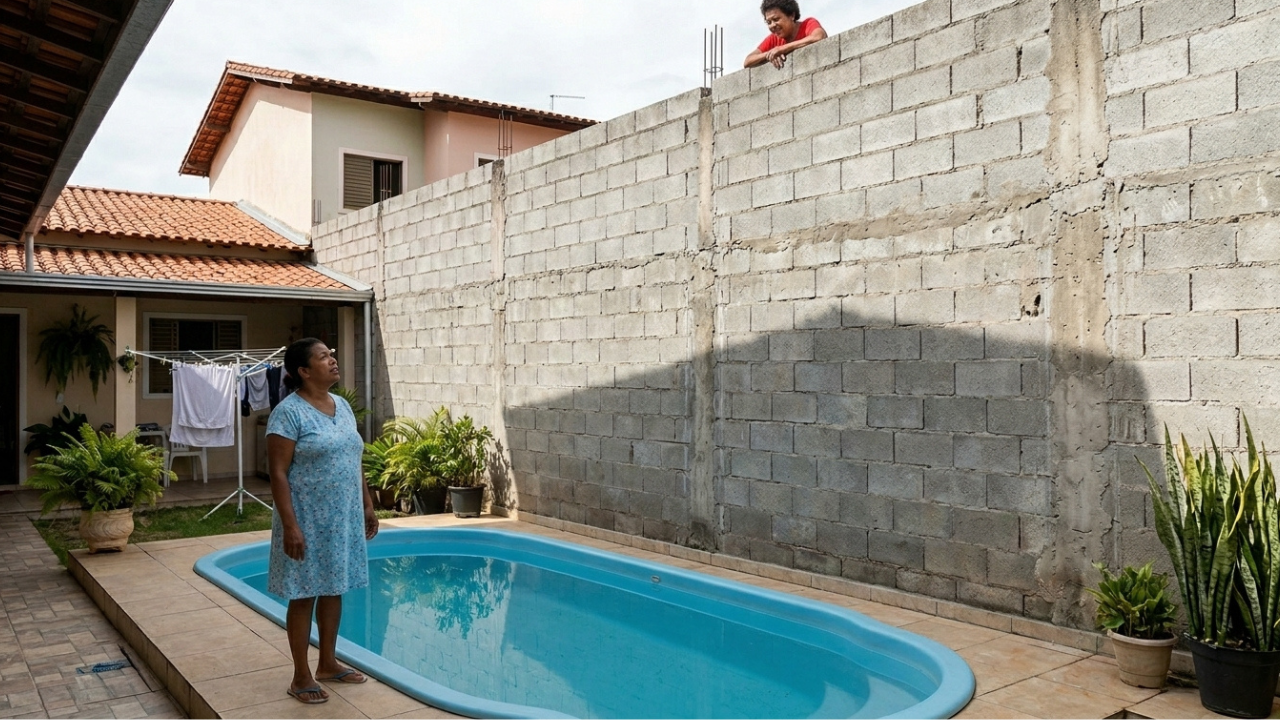 Vizinho constrói paredão de 4 metros para tapar piscina por vingança de festa até as 23h, perde ação por abuso de direito e paga R$ 1.200 por dia de atraso