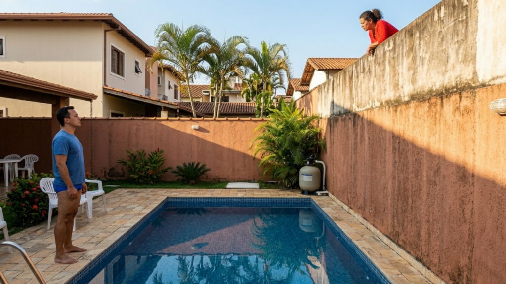 Vizinho faz paredão de 4 metros para cobrir piscina com sombra por vingança de festa até as 23h e paga R$ 1.200 por dia de atraso ao perder ação por abuso de direito na Justiça