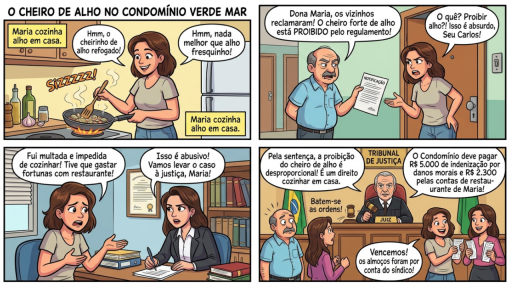 Condomínio proíbe morador de fritar alho por "cheiro forte", impõe multa de R$ 500, morador processa o prédio e juiz obriga o síndico a pagar contas de restaurante
