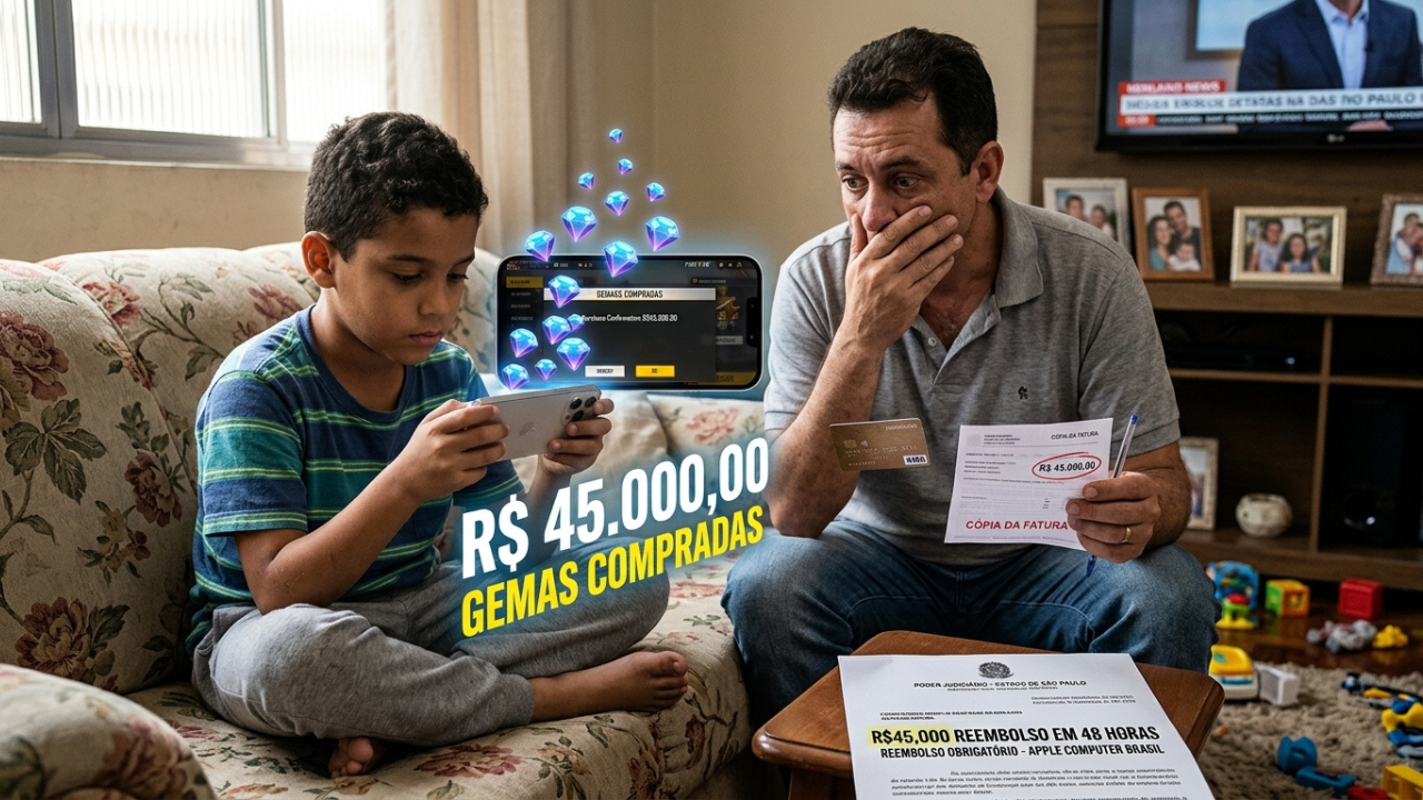 Criança gasta R$ 45 mil no cartão do pai comprando "gemas" em jogo de celular, Apple se recusa a devolver e juizado manda estornar tudo em 48h