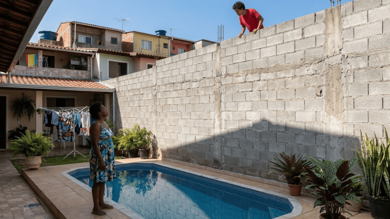 Vizinho constrói paredão de 4 metros para cobrir piscina com sombra por vingança de festa até as 23h, perde ação por abuso de direito e paga R$ 1.200 por dia de atraso