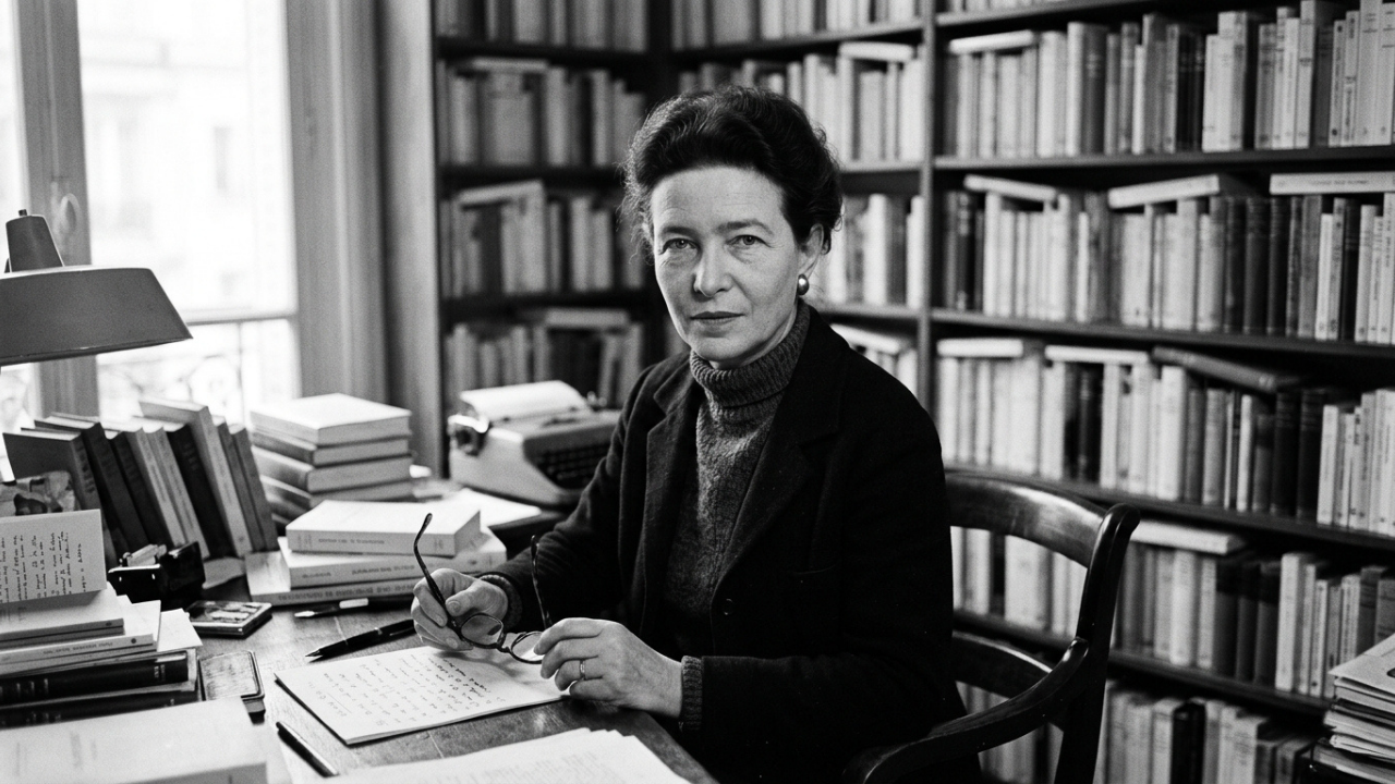 Citação do dia de Simone de Beauvoir: "Que nada nos defina, que nada nos sujeite. Que a liberdade seja a nossa própria substância." Lições sobre autonomia, o peso das escolhas e a coragem de recusar destinos prontos