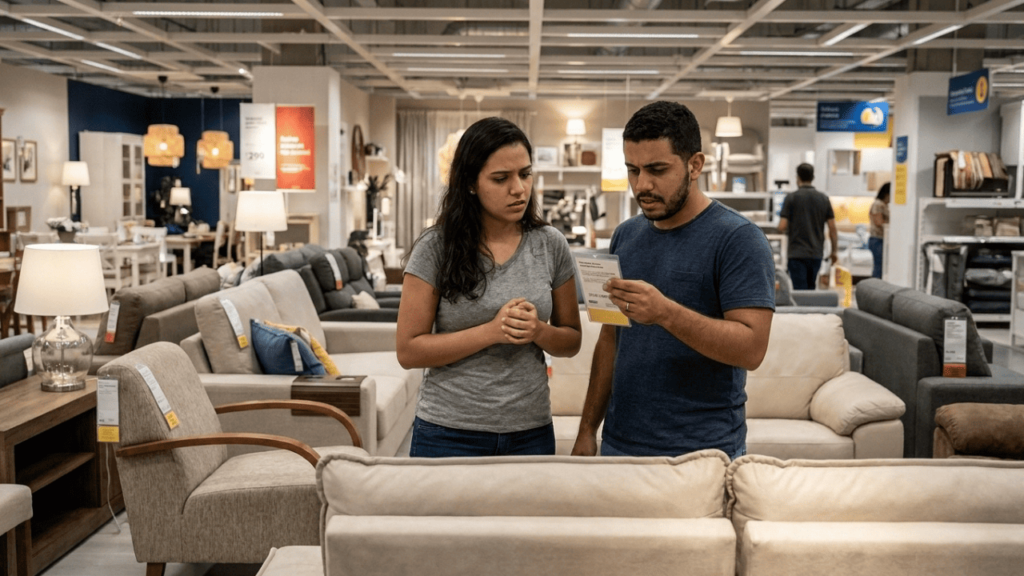Noivos compram quarto planejado por R$ 8.500 em 24 boletos de R$ 354, montagem atrasa 60 dias da data do contrato e eles exigem o cancelamento da compra e devolução da entrada sem pagar multa