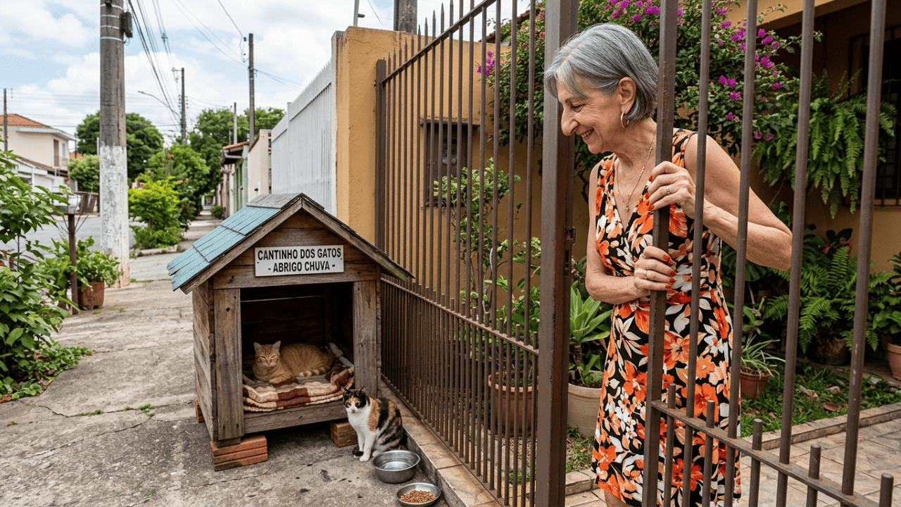Aposentada de 74 anos constrói abrigo de madeira na calçada para proteger gatos abandonados da chuva e é multada em R$ 5.500 por obstrução de via pública