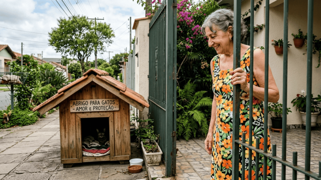 Aposentada de 74 anos constrói abrigo de madeira na calçada para proteger gatos abandonados da chuva e é multada em R$ 5.500 por obstrução de via pública