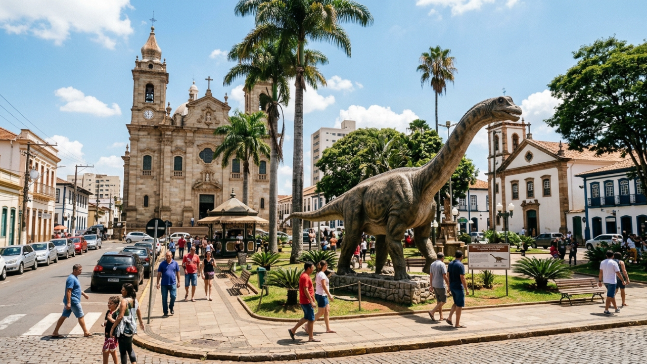 A "Terra dos gigantes" reúne fósseis de dinossauros de 27 metros, a maior feira de zebu do mundo e a memória de Chico Xavier