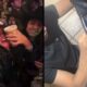Ana Castela sorrindo em evento e detalhe da sua calça sendo costurada após rasgar