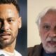 Divisão de imagem com Neymar de cabelo escuro à esquerda e Fábio Sormani de cabelo branco à direita