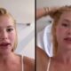 Virginia Fonseca em vídeo com rosto avermelhado e inchado, tocando o cabelo na segunda imagem