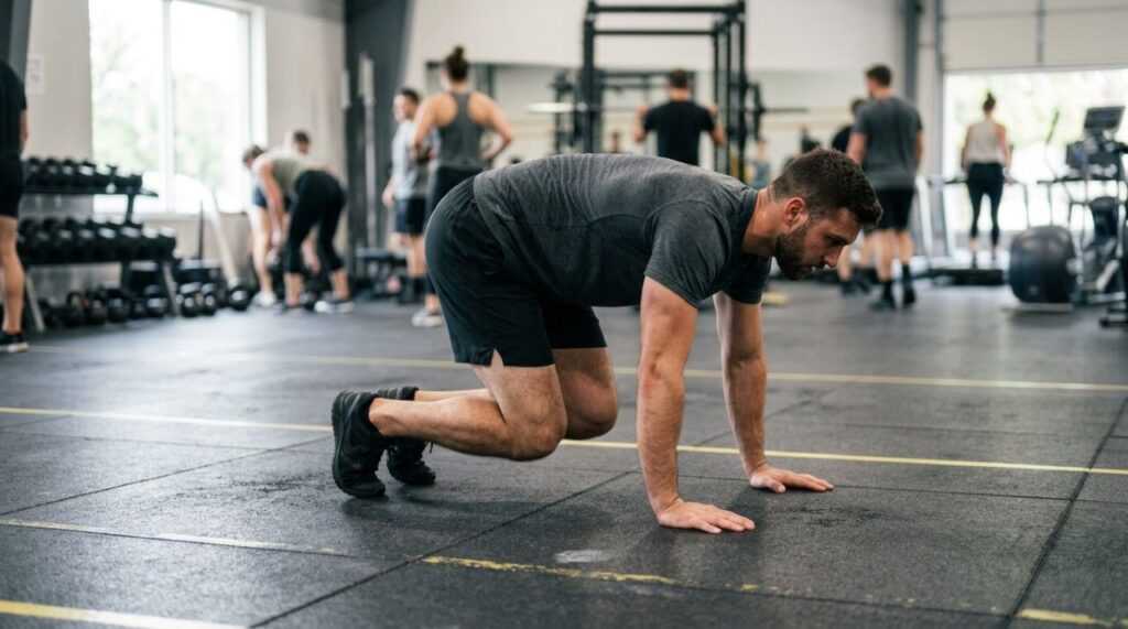Este exercício que imita o andar do urso fortalece braços, abdômen e pernas ao mesmo tempo e ainda ajuda a melhorar equilíbrio, coordenação e estabilidade do corpo