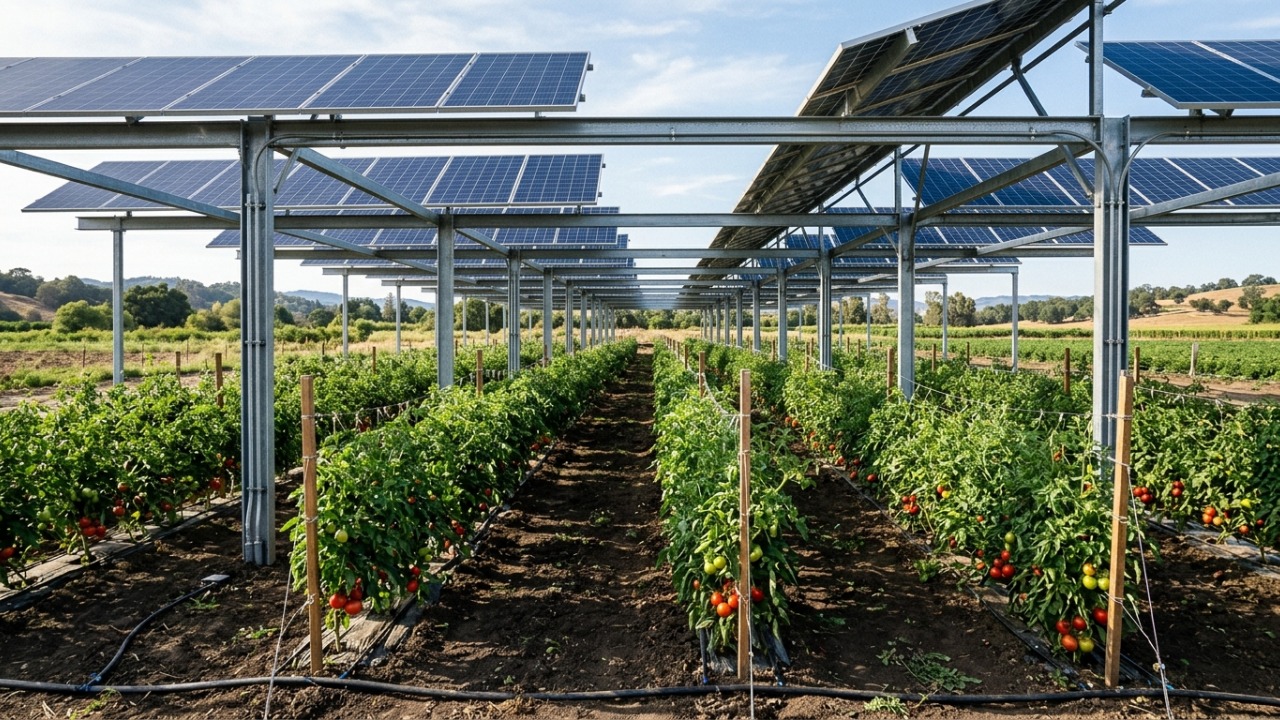 Em 2022 e 2023, universidade cultivou tomates entre 24 painéis solares móveis, mas as fileiras que receberam mais sombra tiveram queda de até 57% na produção de frutos