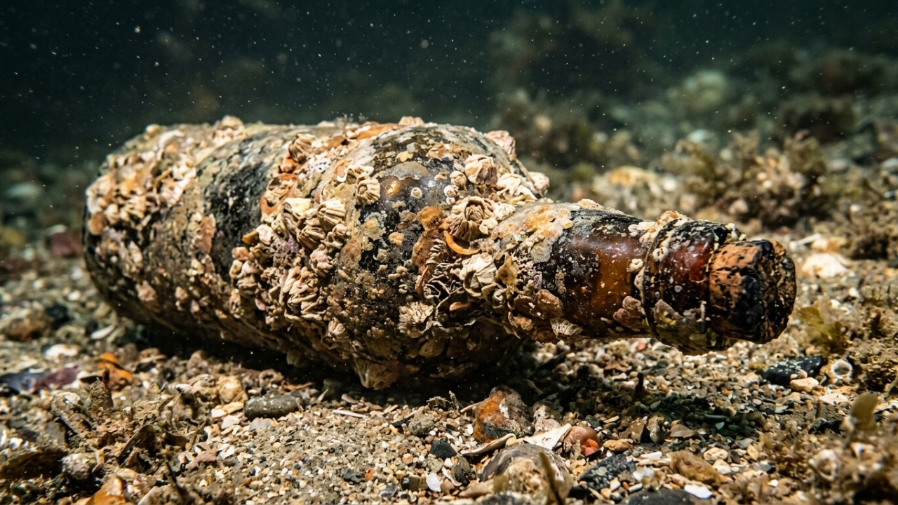 Uma garrafa de cerveja ficou no fundo do mar por 160 anos e reapareceu como uma cápsula do tempo quase intacta