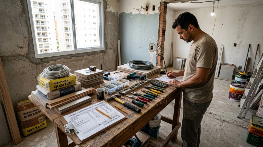Reformei meu apartamento de 65 m² por R$ 98 mil em 8 meses, gastando 30% menos que o orçamento da empresa, porque negociei os materiais diretamente e contratei profissionais por serviço