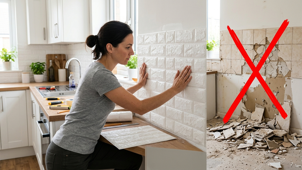 Sem quebrar cerâmicas antigas, nem fazer sujeira: a melhor forma de renovar a cozinha usando placas autoadesivas de gel com efeito tijolinho