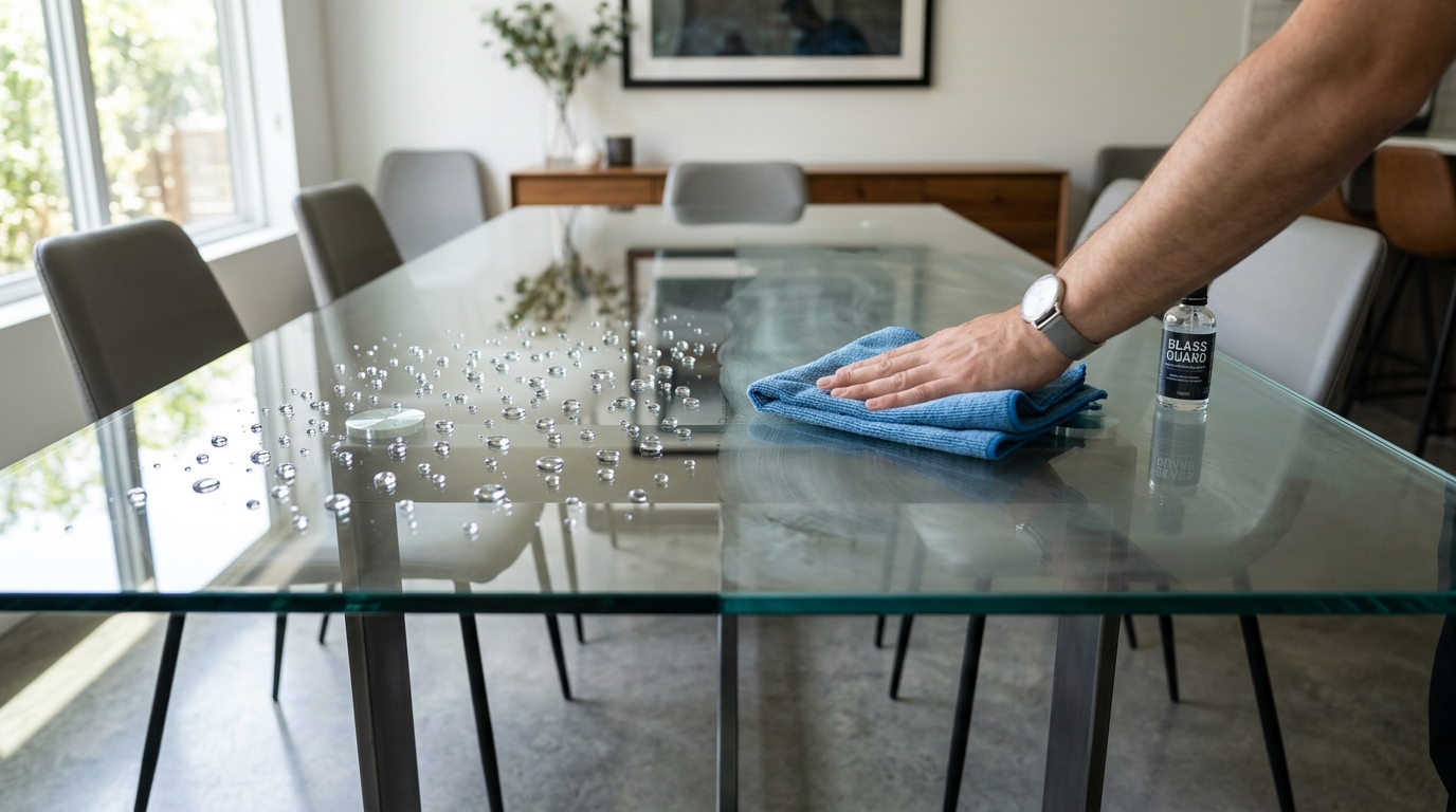 Técnico em vidros revela como preservar a mesa de vidro impecável com selagem protetora para evitar marcas de uso sem trocar o tampo