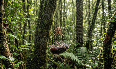 Aranhas desenvolveram uma forma eficiente de capturar insetos muito maiores que suas presas habituais; teias resistentes, vibrações e movimentos rápidos ajudam no ataque
