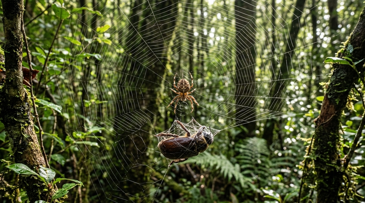 Aranhas desenvolveram uma forma eficiente de capturar insetos muito maiores que suas presas habituais; teias resistentes, vibrações e movimentos rápidos ajudam no ataque