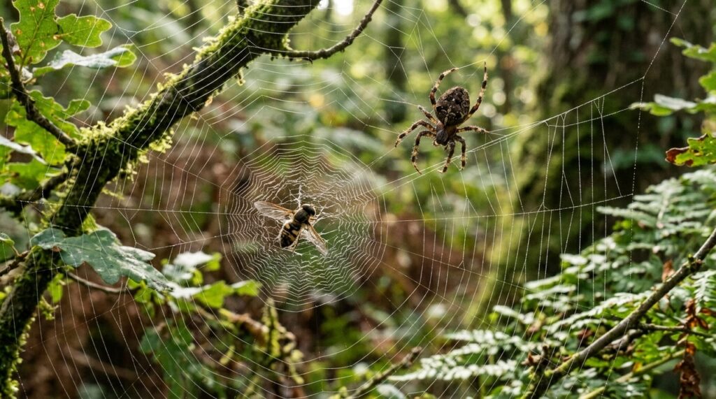 Aranhas desenvolveram uma forma eficiente de capturar insetos muito maiores que suas presas habituais; teias resistentes, vibrações e movimentos rápidos ajudam no ataque
