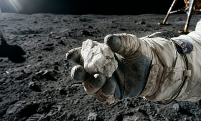 Em 1971, astronautas da Apollo 15 encontraram uma rocha branca na Lua que depois foi identificada como parte da antiga crosta lunar de 4 bilhões de anos
