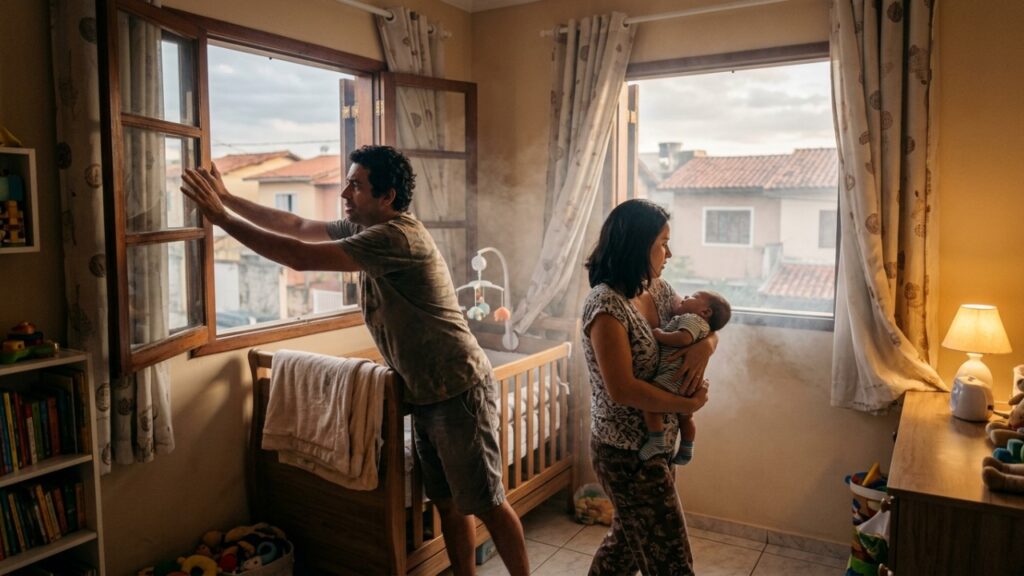 Fumaça da churrasqueira invade o quarto do bebê todos os domingos e vizinho diz que pode fazer o que quiser dentro do próprio quintal, e a família busca uma solução