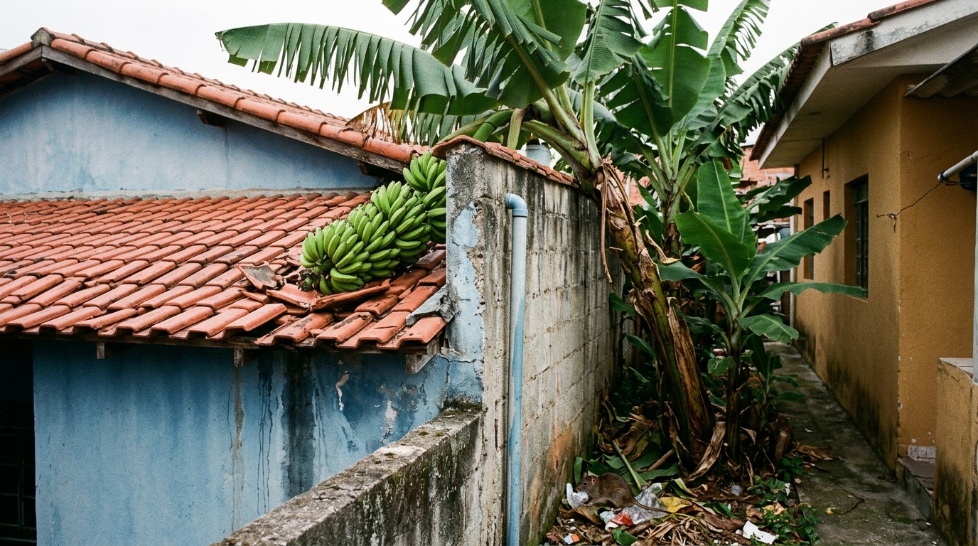 Vizinha planta bananeira rente ao muro para ter sombra no quintal, bananeira cresce, atrai ratos e o cacho cai no telhado da casa ao lado causando goteira, Justiça decide quem paga o conserto de R$ 3.200 