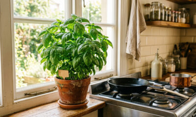Essa planta aromática é perfeita para cultivar na cozinha: ela suporta o calor do fogão, perfuma o ambiente e afasta as moscas das panelas