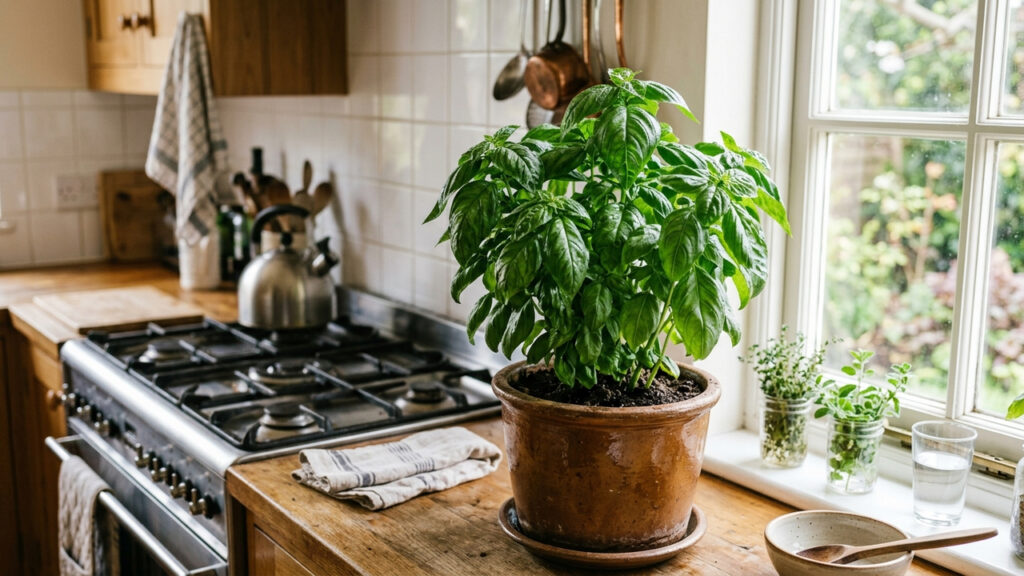 Essa planta aromática é perfeita para cultivar na cozinha: ela suporta o calor do fogão, perfuma o ambiente e afasta as moscas das panelas
