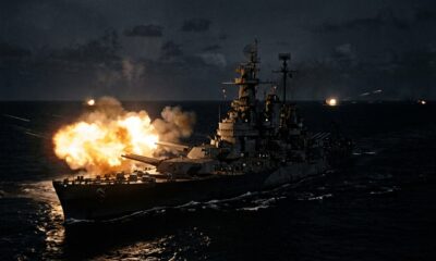 O USS Washington disparou 75 projéteis de dezesseis polegadas contra outro couraçado a menos de cinco milhas. Nenhum projétil japonês atingiu seu casco
