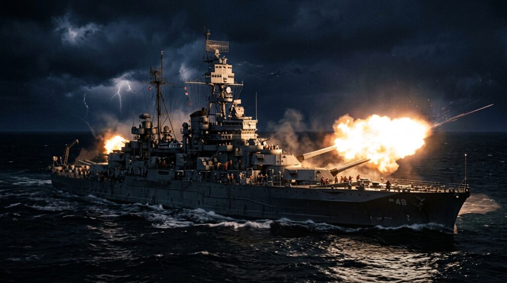 O Japão afundou o couraçado da Marinha dos EUA USS West Virginia em Pearl Harbor. Em outubro de 1944, abriu fogo na última batalha de couraçados da história.