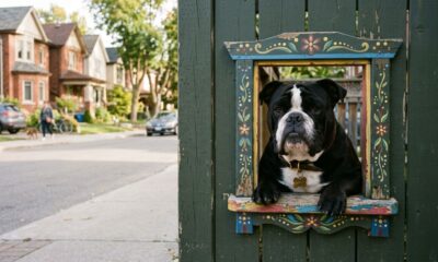 Bulldog ganha uma “janela de olá” só para ela e encanta todos que passam em frente de casa