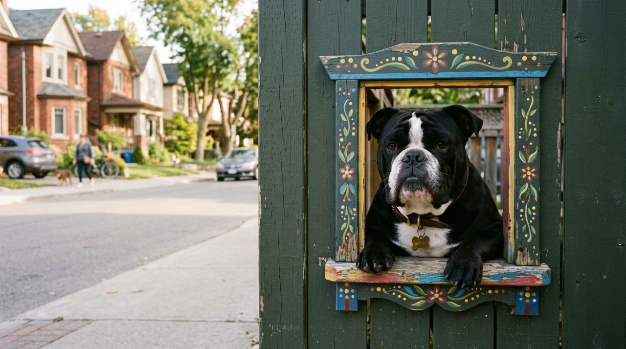 Bulldog ganha uma “janela de olá” só para ela e encanta todos que passam em frente de casa