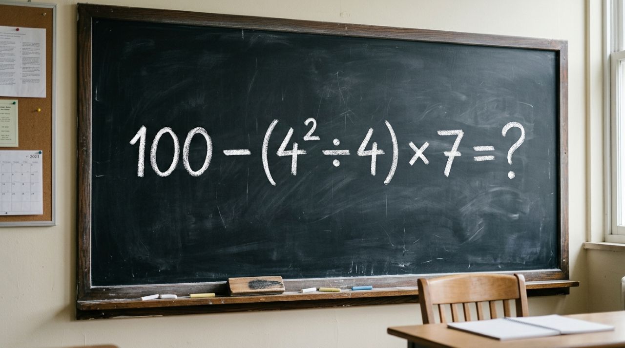 Apenas quem presta atenção consegue resolver este desafio matemático 100 − (4² ÷ 4) × 7