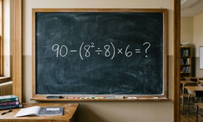 Sem usar a calculadora, você seria capaz de acertar 90 − (8² ÷ 8) × 6?