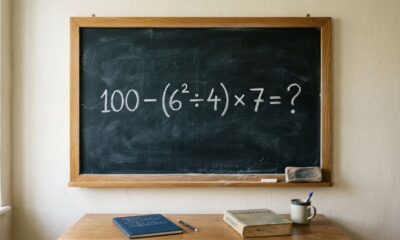 Sem usar a calculadora, você consegue resolver 100 − (6² ÷ 4) × 7?